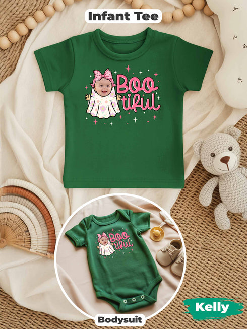 Personalized Baby “BOOtiful” Halloween Outfit – Custom Photo Bodysuit & Infant Tee